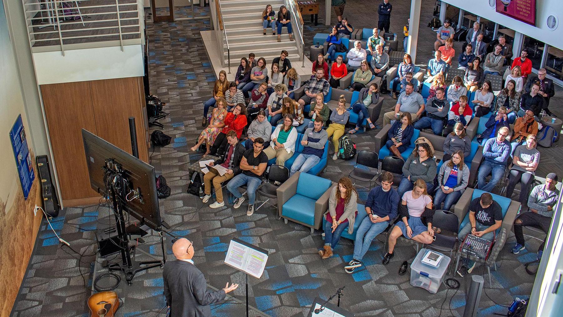 Students at a community learning event